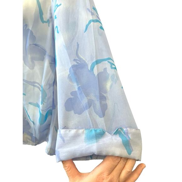 Cassee's Women's Blue Floral Sheer Button-Up Blouse | Size 2X - Picture 4 of 7